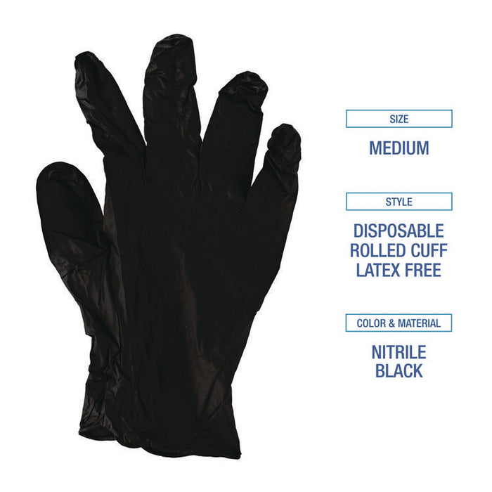396 Series Disposable General-Purpose Nitrile Gloves, Powder-Free, Medium, 4.4 mil Thick, 9.5" Long, Black, 100/BX, 10 BX/CT