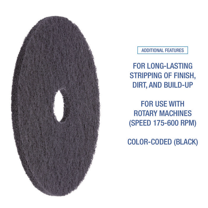 Stripping Floor Pads, 15" Diameter, Black, 5/Carton