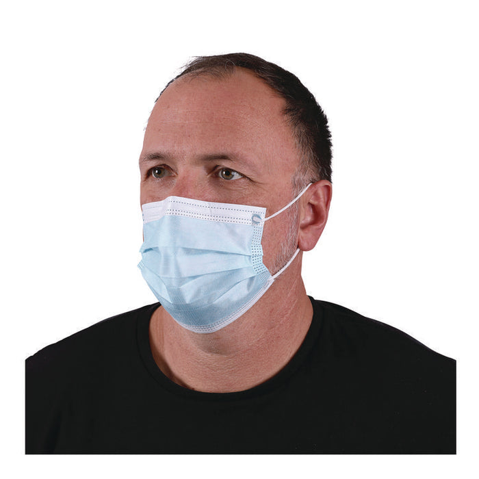 Three-Ply General Use Face Mask, Polypropylene, One Size Fits Most, Blue, 50/Box