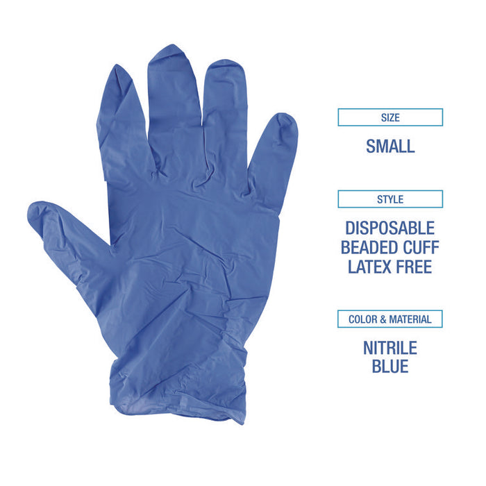 380 Series Disposable General-Purpose Nitrile Gloves, Powder-Free, Small, 4 mil Thick, 9.5" Long, Blue, 100/Box
