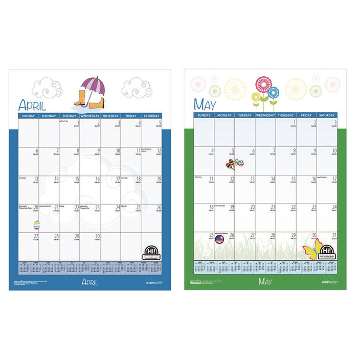 Academic Year Recycled Seasonal Wall Calendar, Illustrated Seasons Artwork, 12 x 16.5, 12-Month (July to June): 2025 to 2026