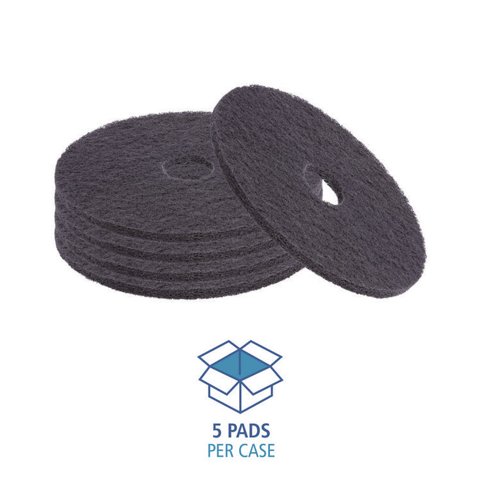 Stripping Floor Pads, 14" Diameter, Black, 5/Carton