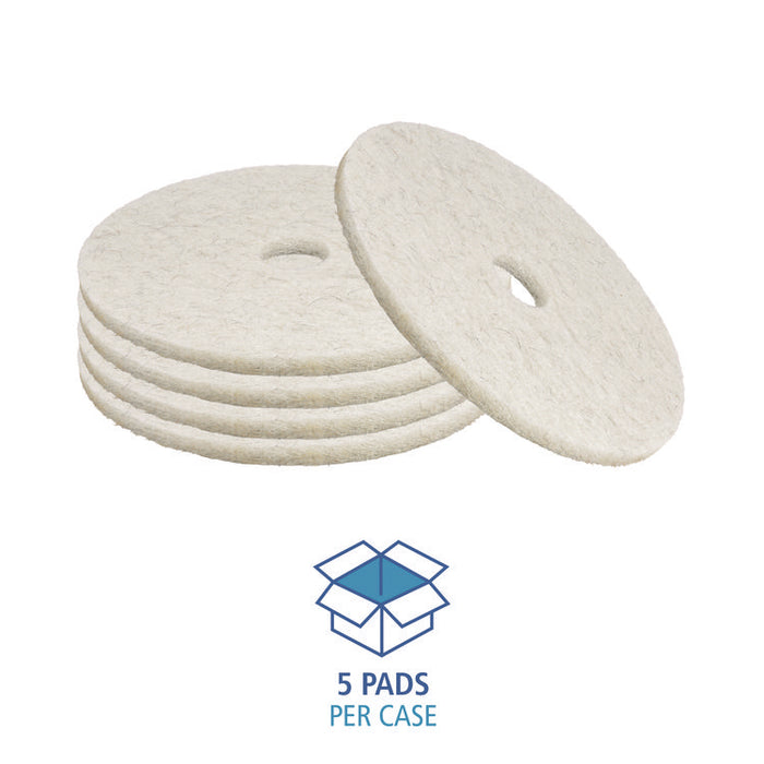 Natural Burnishing Floor Pads, 21" Diameter, White, 5/Carton