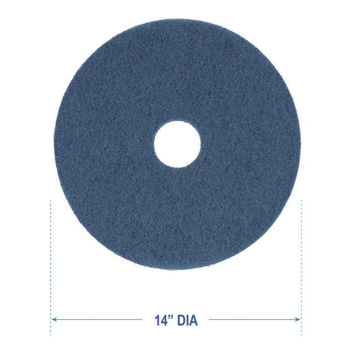 Scrubbing Floor Pads, 14" Diameter, Blue, 5/Carton
