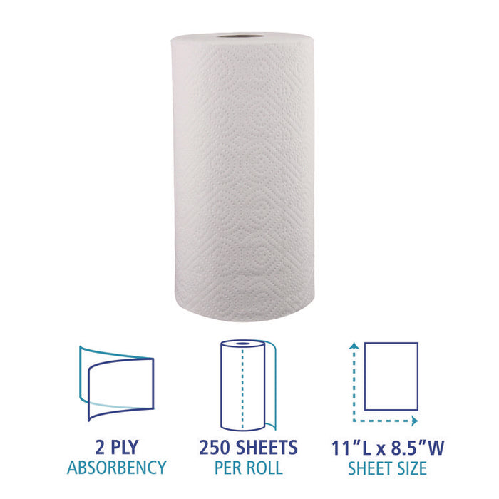 Kitchen Roll Towel, 2-Ply, 11 x 8.5, White, 250/Roll, 12 Rolls/Carton