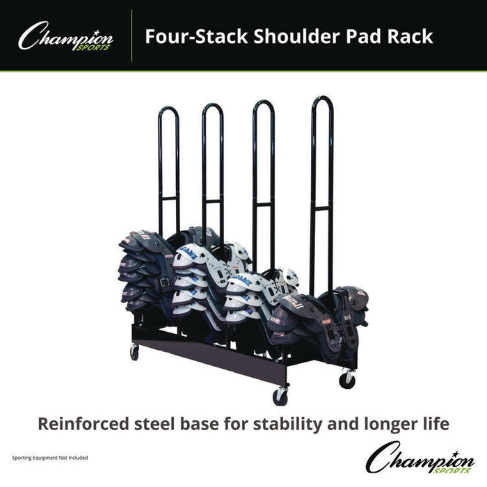 Mobile Four-Stack Shoulder Pad Rack, Metal, 176 lb Capacity, 24" x 59" x 68", Black