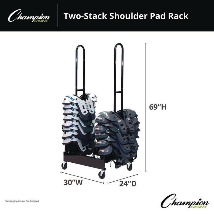Mobile Two-Stack Shoulder Pad Rack, Metal, 176 lb Capacity, 24" x 30" x 69", Black