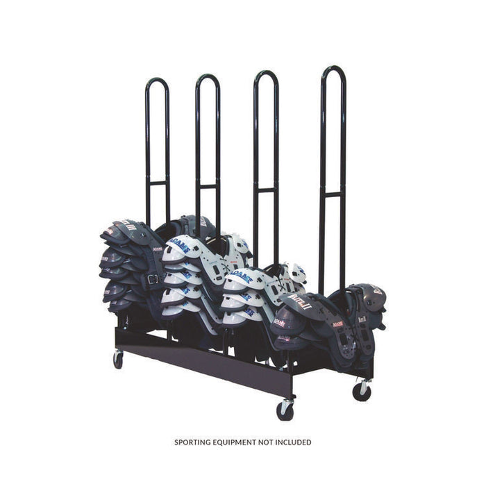 Mobile Four-Stack Shoulder Pad Rack, Metal, 176 lb Capacity, 24" x 59" x 68", Black