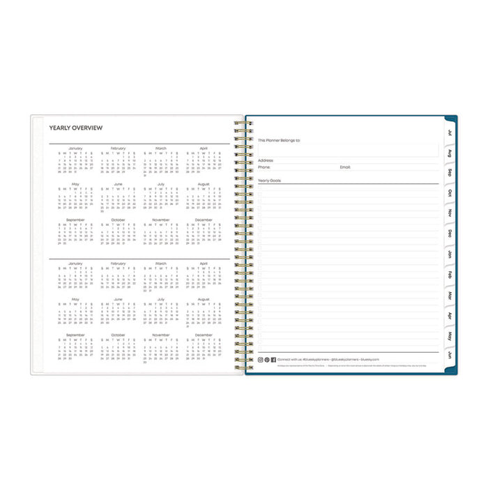 Bakah Blue Academic Year Weekly/Monthly Planner, Floral Artwork, 11 x 8.5, Blue/White Cover, 12-Month (July-June): 2025-2026