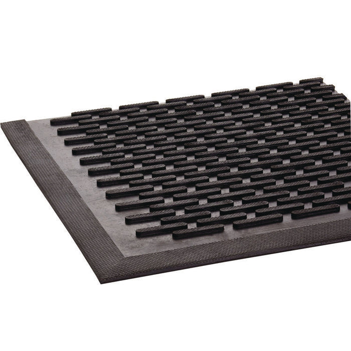 Crown-Tred Indoor/Outdoor Scraper Mat, Black Loop-Twist Ribbed Rubber Surface, 35.5" x 59.5"