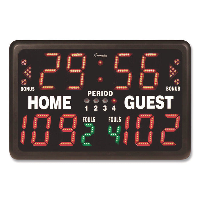 Tabletop Indoor Electronic Scoreboard, 24" x 16" x 10", Black Face, Red/Green/Yellow Graphics