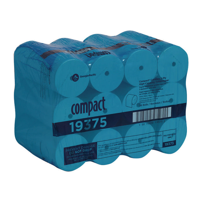 Compact Coreless Bath Tissue, Septic Safe, 2-Ply, White, 1,000 Sheets/Roll, 36 Rolls/Carton