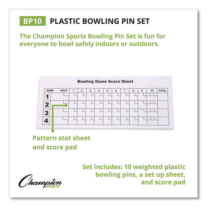 Plastic Bowling Pin Set, White, 10/Set