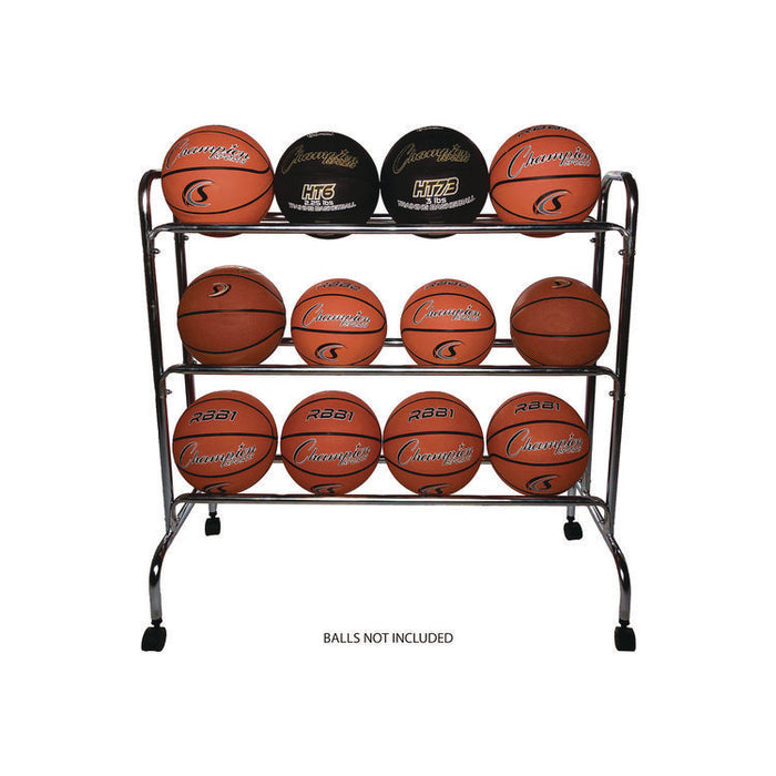 Powder-Coated Ball Cart, Metal, 132 lb Capacity, 17 x 41 x 41, Silver