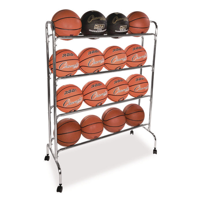 Powder-Coated Ball Cart, Metal, 132 lb Capacity, 17 x 41 x 53, Silver