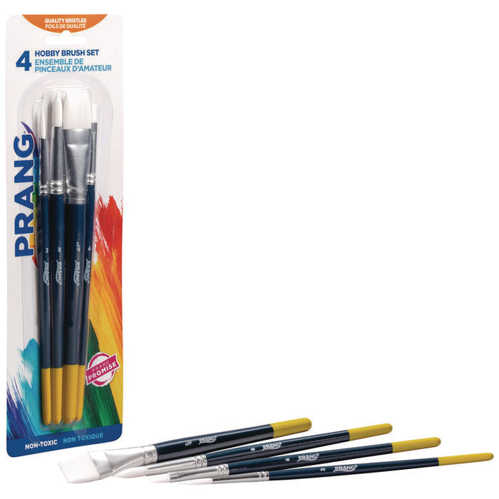 Hobby Four-Brush Set, Assorted, Synthetic, Flat; Round, 4/pack