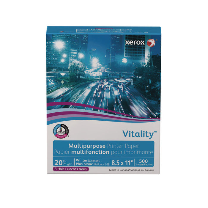 Vitality Multipurpose Print Paper, 92 Bright, 3-Hole, 20 lb Bond Weight, 8.5 x 11, White, 500/Ream