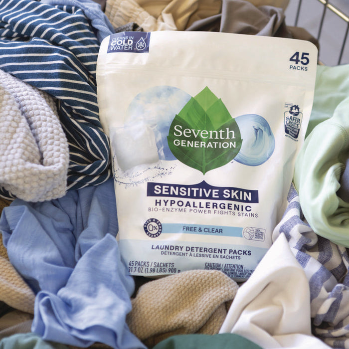 Natural Laundry Detergent Packs, Powder, Unscented, 45 Packets/Pack
