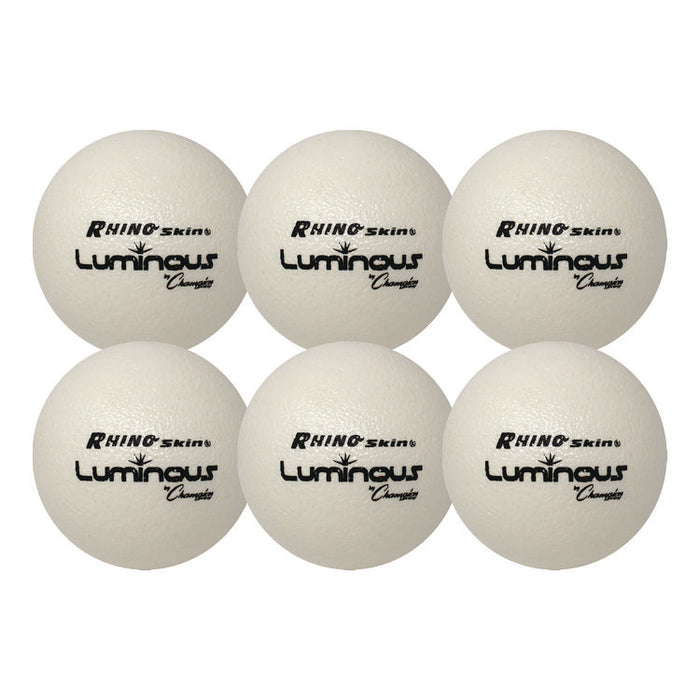Rhino Skin Luminous Dodgeball Set, 6.3" Diameter, Luminous White/Blue, 6/Set