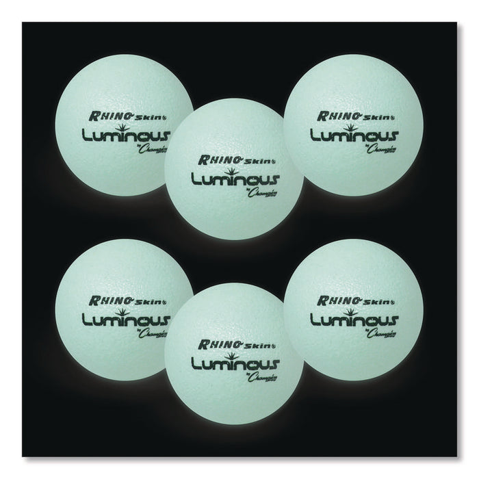 Rhino Skin Luminous Dodgeball Set, 6.3" Diameter, Luminous White/Blue, 6/Set