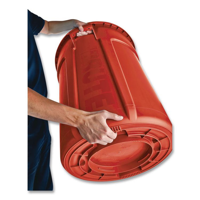 Vented Round Brute Container, 10 gal, Plastic, Red, 6/Carton