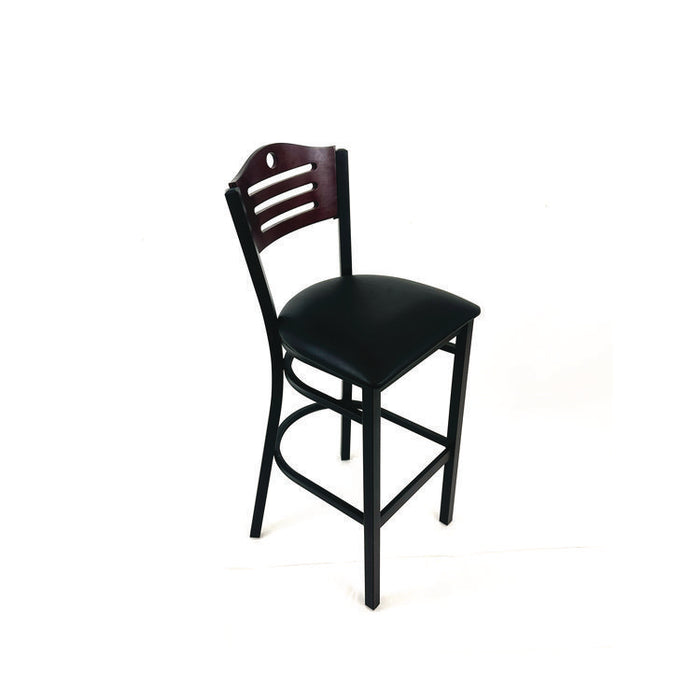 Eagle Series Barstool, Supports Up to 300 lb, 28.5" Seat Height, Black Seat, Dark Mahogany Back, Black Base