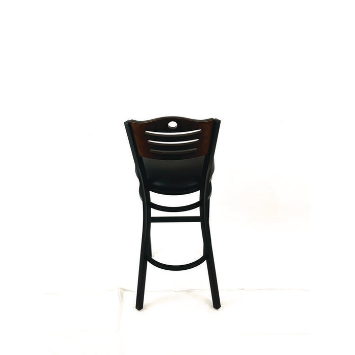 Eagle Series Barstool, Supports Up to 300 lb, 28.5" Seat Height, Black Seat, Dark Walnut Back, Black Base