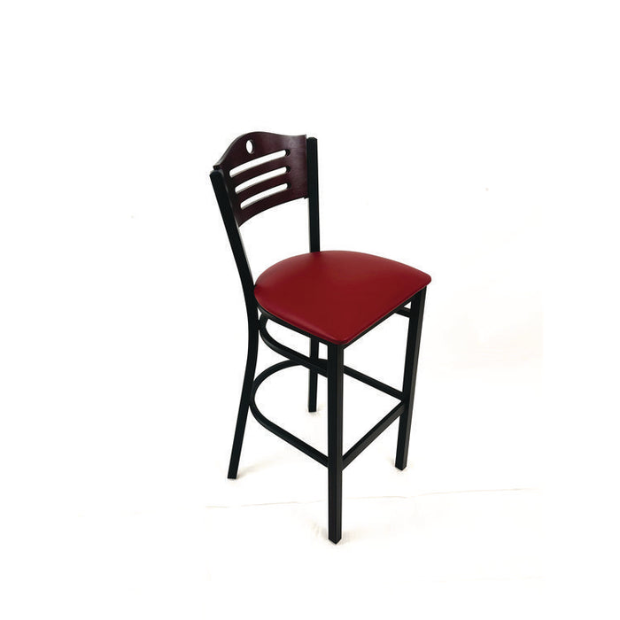 Eagle Series Barstool, Supports Up to 300 lb, 28.5" Seat Height, Burgundy Seat, Dark Mahogany Back, Black Base