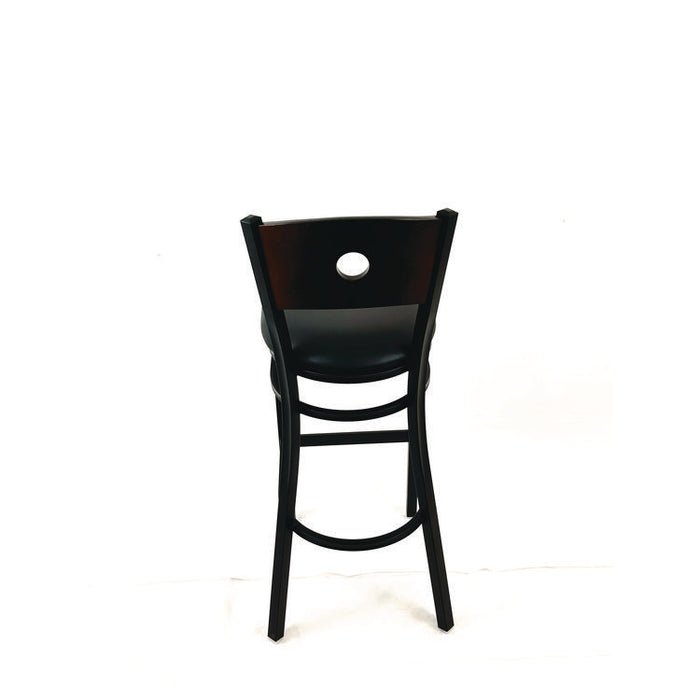 Circle Series Barstool, Supports Up to 300 lb, 28.5" Seat Height, Black Seat, Dark Walnut Back, Black Base