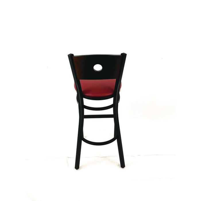 Circle Series Barstool, Supports Up to 300 lb, 28.5" Seat Height, Burgundy Seat, Dark Walnut Back, Black Base