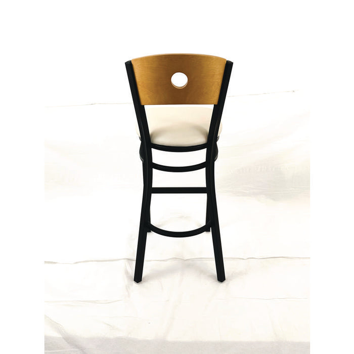 Circle Series Barstool, Supports Up to 300 lb, 28.5" Seat Height, Cream Seat, Natural Back, Black Base