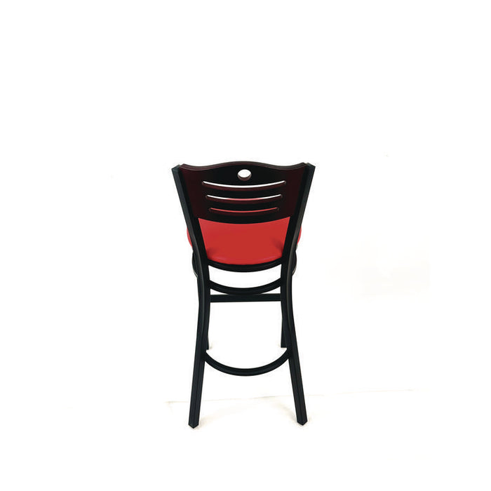 Eagle Series Barstool, Supports Up to 300 lb, 28.5" Seat Height, Red Seat, Dark Mahogany Back, Black Base