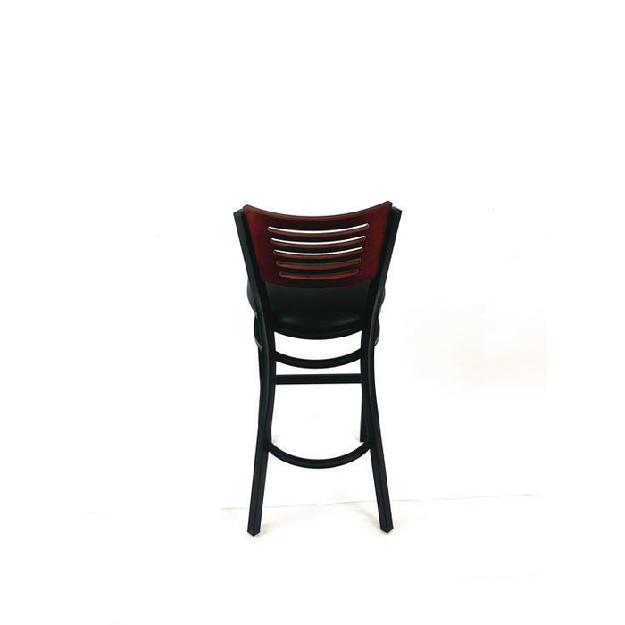 Jones River Series Barstool, Supports Up to 300 lb, 28.5" Seat Height, Black Seat, Dark Mahogany Back, Black Base