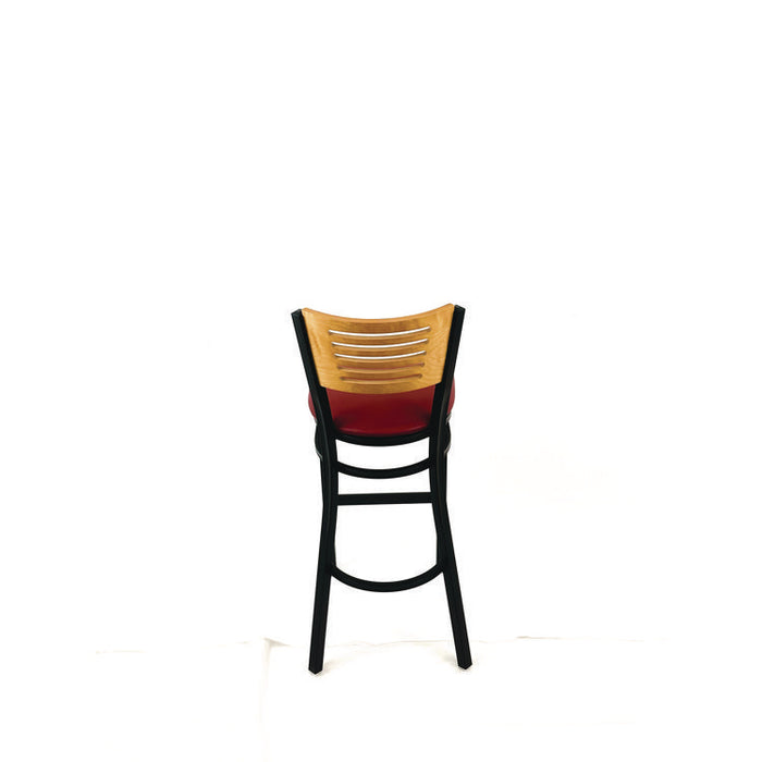 Jones River Series Barstool, Supports Up to 300 lb, 28.5" Seat Height, Burgundy Seat, Natural Back, Black Base