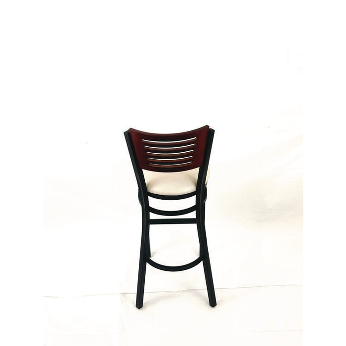 Jones River Series Barstool, Supports Up to 300 lb, 28.5" Seat Height, Cream Seat, Dark Mahogany Back, Black Base
