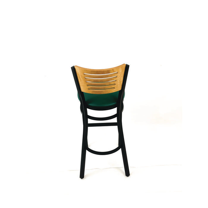 Jones River Series Barstool, Supports Up to 300 lb, 28.5" Seat Height, Green Seat, Natural Back, Black Base