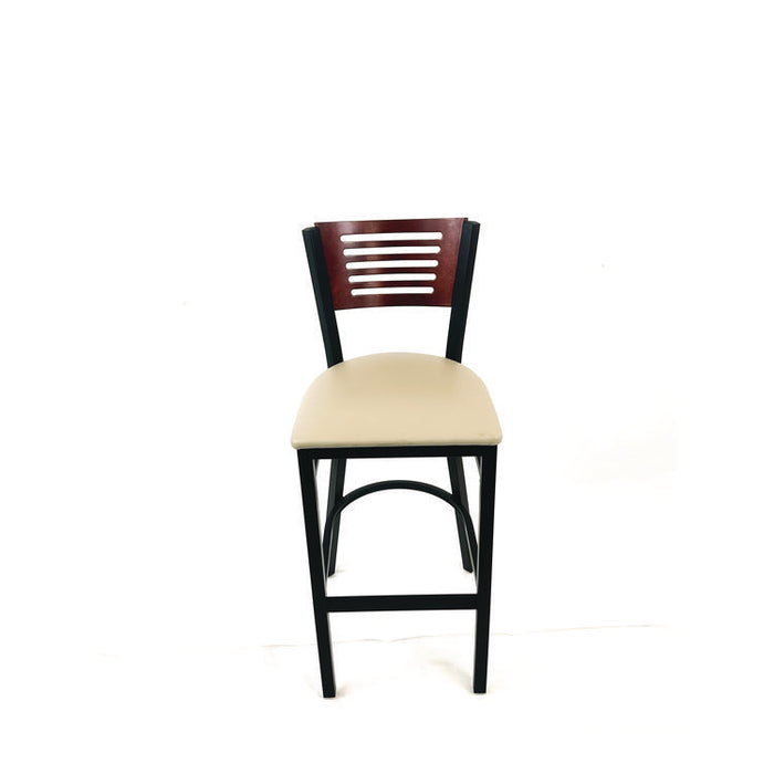 Jones River Series Barstool, Supports Up to 300 lb, 28.5" Seat Height, Taupe Seat, Dark Mahogany Back, Black Base