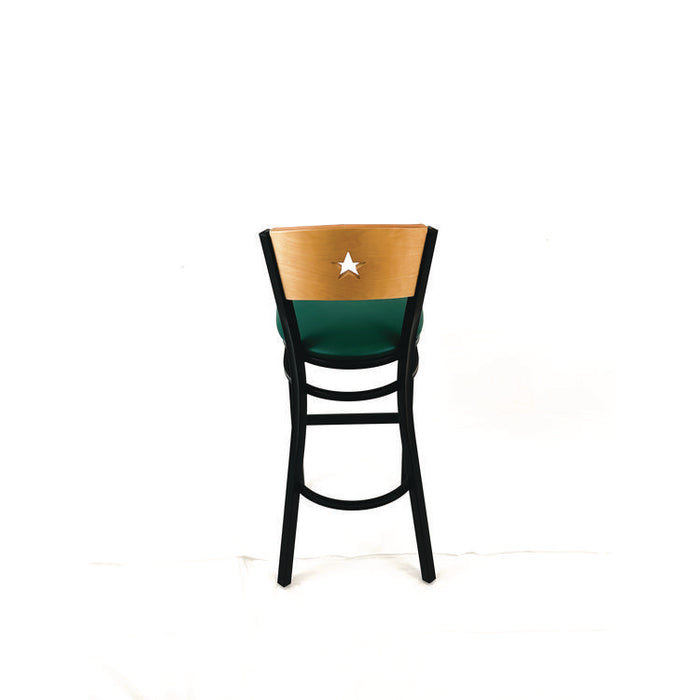 Liberty Series Barstool, Supports Up to 300 lb, 28.5" Seat Height, Green Seat, Natural Back, Black Base