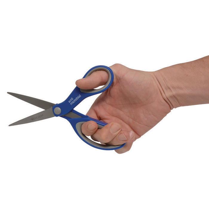Scissors with Antimicrobial Protection, 8" Long, 3.25" Cut Length, Straight Blue/Gray Handle, 3/Pack