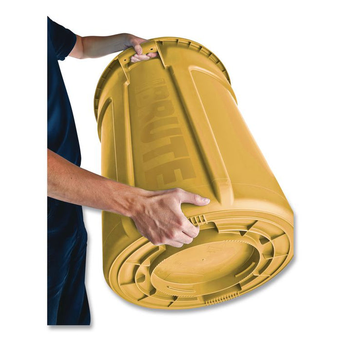 Vented Round Brute Container, 20 gal, Plastic, Yellow