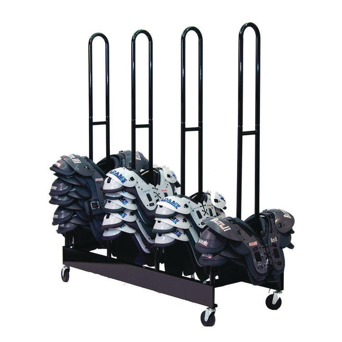 Mobile Four-Stack Shoulder Pad Rack, Metal, 176 lb Capacity, 24" x 59" x 68", Black