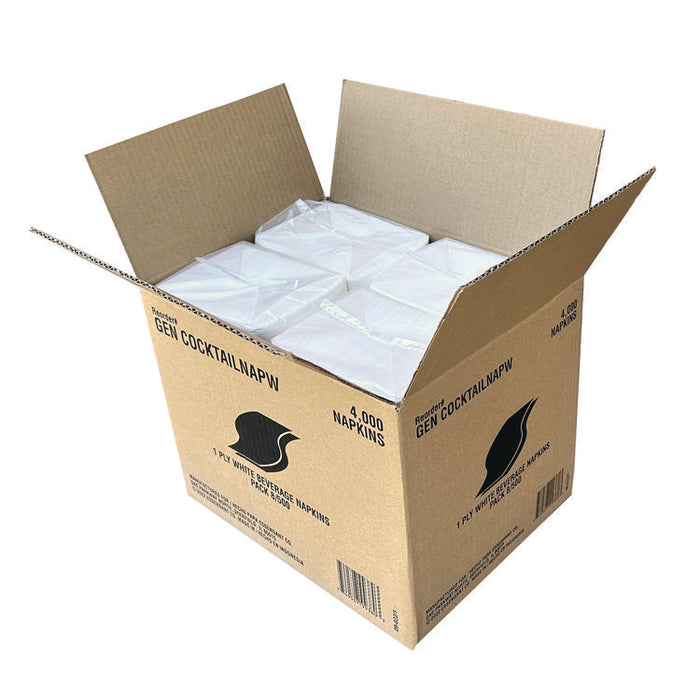 Cocktail Napkins, 1-Ply, 9 x 9, White, 500/Pack, 8 Packs/Carton