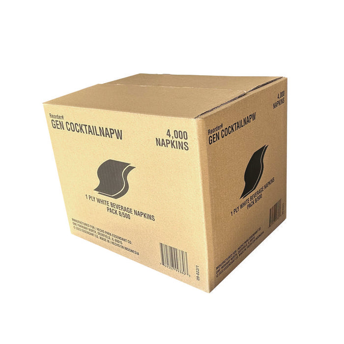 Cocktail Napkins, 1-Ply, 9 x 9, White, 500/Pack, 8 Packs/Carton