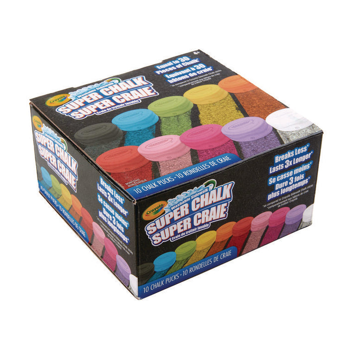 Super Chalk, 1" x 2.8" Diameter, 10 Assorted Colors, 10 Pucks/Box