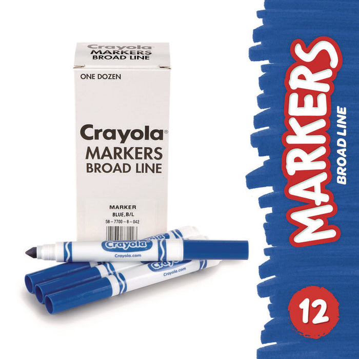 Broad Line Washable Markers, Broad Bullet Tip, Blue, 12/Box
