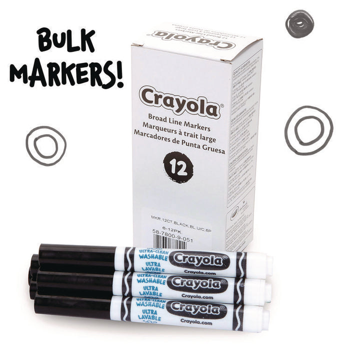 Broad Line Washable Markers, Broad Bullet Tip, Black, 12/Box