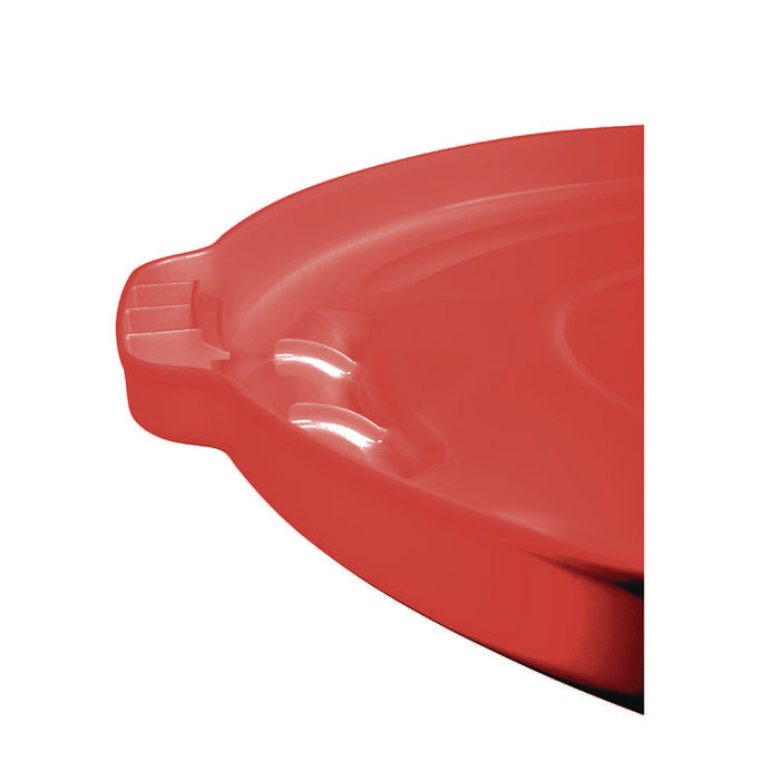 BRUTE Self-Draining Flat Top Lids for 32 gal Round BRUTE Containers, 22.25" Diameter x 3"h, Red, 3/Carton