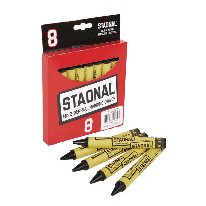 Staonal Marking Crayons, 0.56" x 5", Black, 8/Box