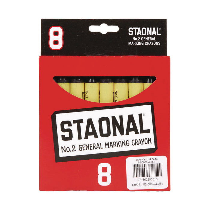 Staonal Marking Crayons, 0.56" x 5", Black, 8/Box