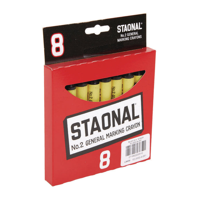 Staonal Marking Crayons, 0.56" x 5", Black, 8/Box
